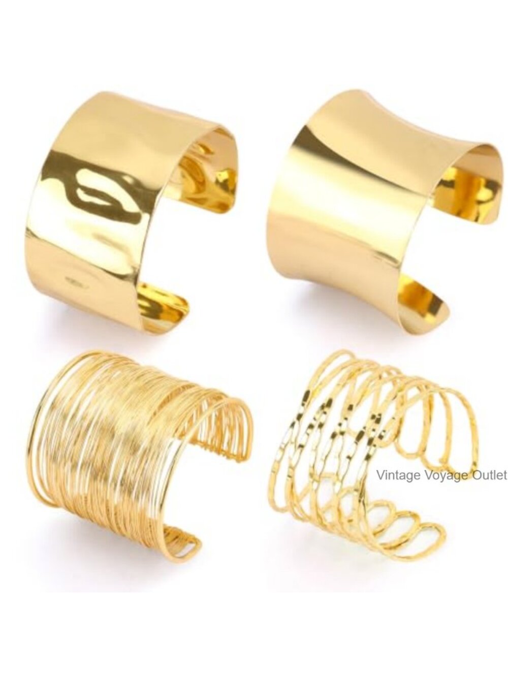 Chunky Gold Cuff Bracelet Set 4pc Flexible Adjustable Bangles for Women